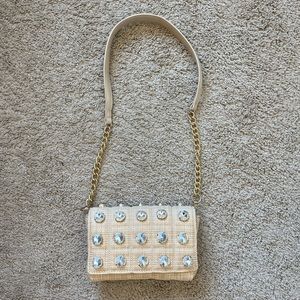Zara raffia bag with jewels! Only worn once!